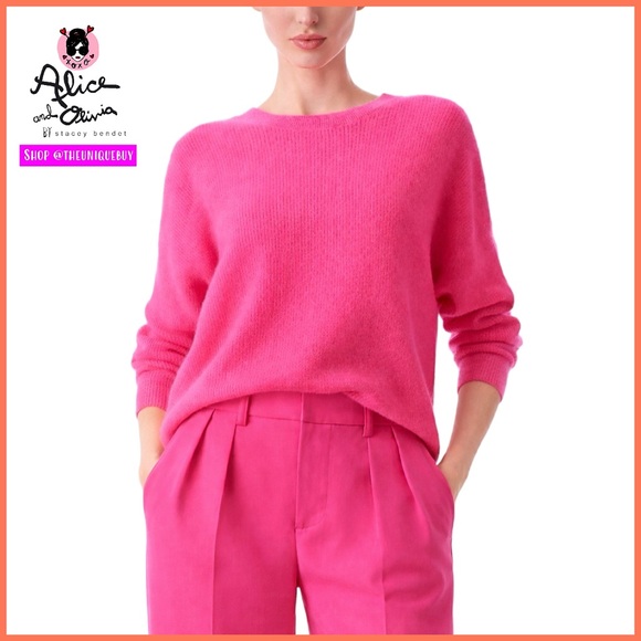 Alice + Olivia Caprice Wild Pink Cashmere Drop Shoulder Pullover Sweater - Picture 15 of 16
